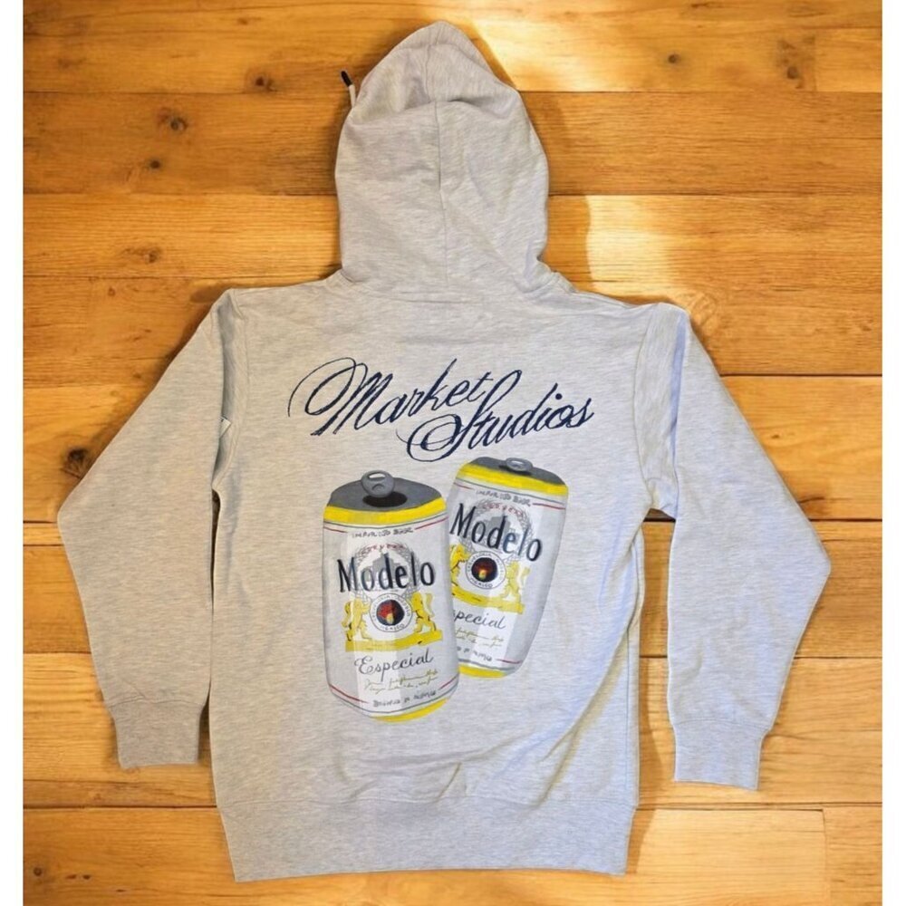 Market Studios Modelo Hoodie Size Small‎ Heathered Gray Heavyweight Unisex Beer